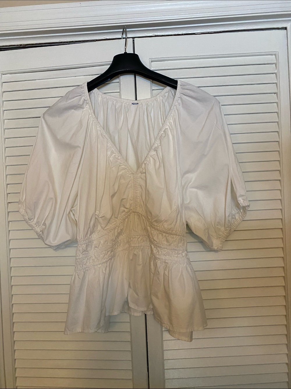 Old Navy White Puff Sleeve Peplum Blouse